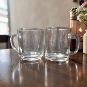 Luminarc Clear Coffee Cups,‎ Set of 2, Vintage French Glassware, Glass Drinkware